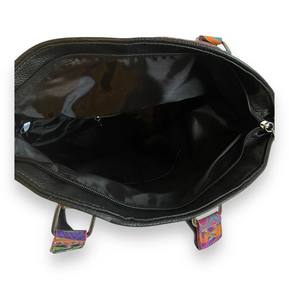 COOGI Black Multi Color Logo Print Hobo Bag Y2K Tassel Satchel Purse